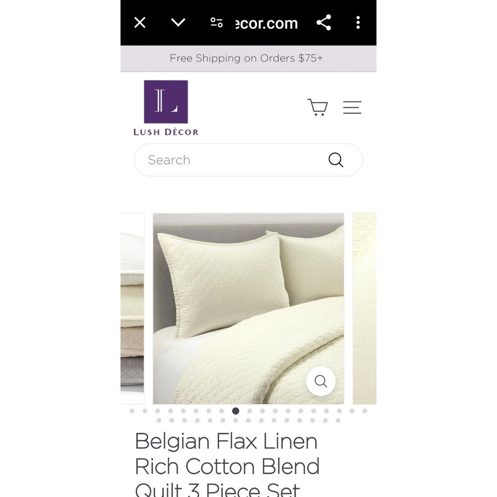 Belgian Flax Linen Rich Cotton Blend Quilt 3 Piece Set for full or queen -Ivory